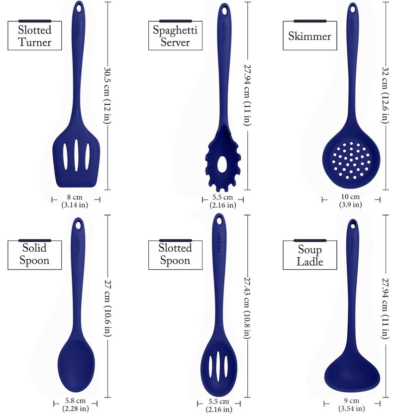 Culinary Couture Blue Silicone Kitchen Utensils Set of 6, Non-Stick Heat-Resistant Silicone Kitchen Utensils Set with Steel Inner Core - Image 3